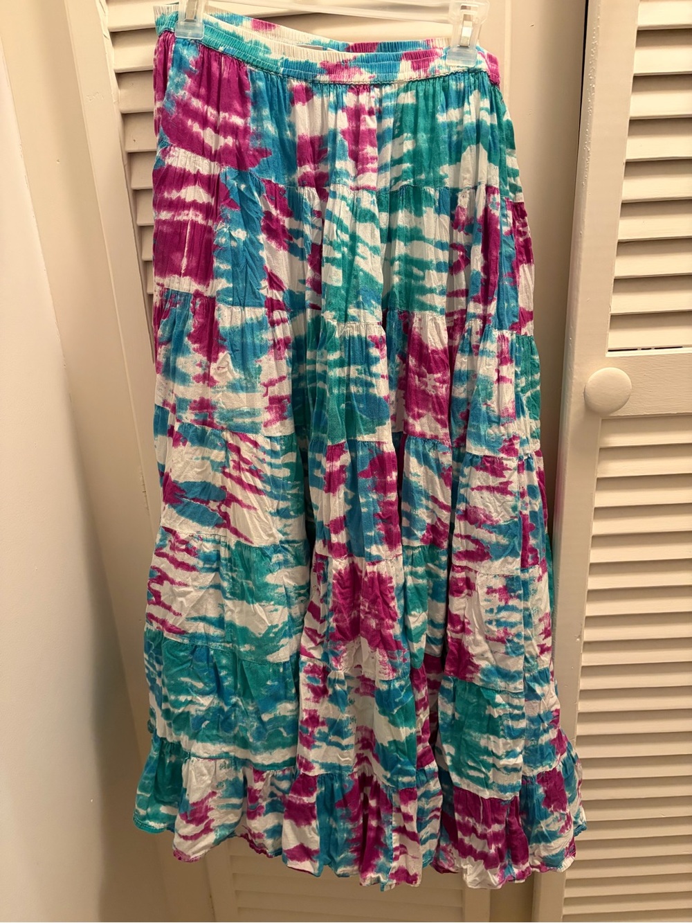Soft Surroundings Tie-Dye Maxi Skirt in Teal, Magenta & White Size M